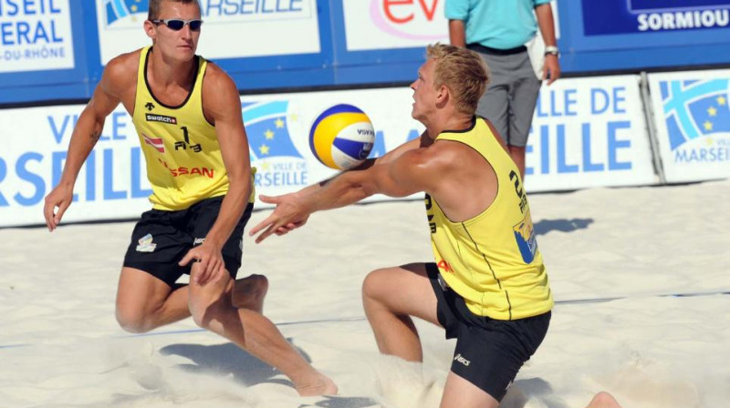 Mārtiņš Pļaviņš un Jānis Šmēdiņš
 Foto: www.fivb.com