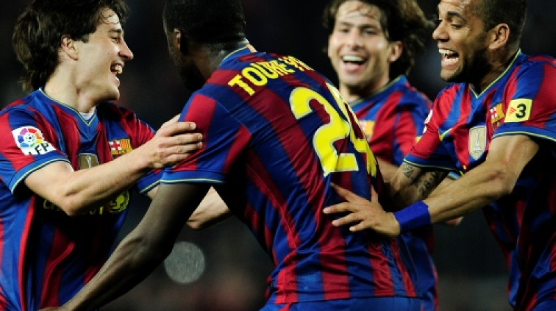 "Barcelona" futbolistu prieki pēc trešo vārtu guvuma
Foto: AP/ Scanpix