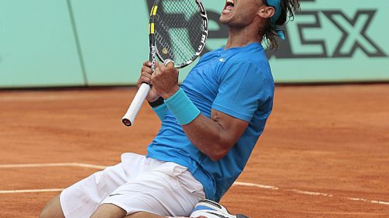 Rafaelam Nadalam šī uzvara nozīmē ļoti daudz 
Foto: AFP/Scanpix