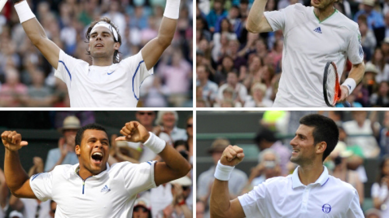 Rafaels Nadals, Endijs Marejs, Žo-Vilfrīds Tsonga un Novaks Džokovičs
Foto: AFP/Scanpix
