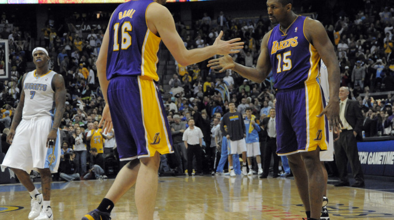 Vai Pau Gazols un Metta World Peace pēc mača pret "Nuggets" varēs priecāties?
Foto: AP/Scanpix