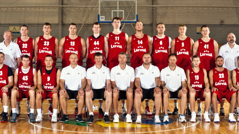 Latvijas vīriešu basketbola valstsvienība.
Foto: Renārs Koris