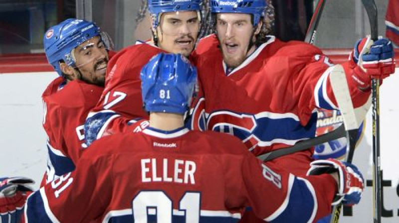 "Canadiens" hokejisti atzīmē Renē Burka "hat-trick"
Foto:AP/Scanpix