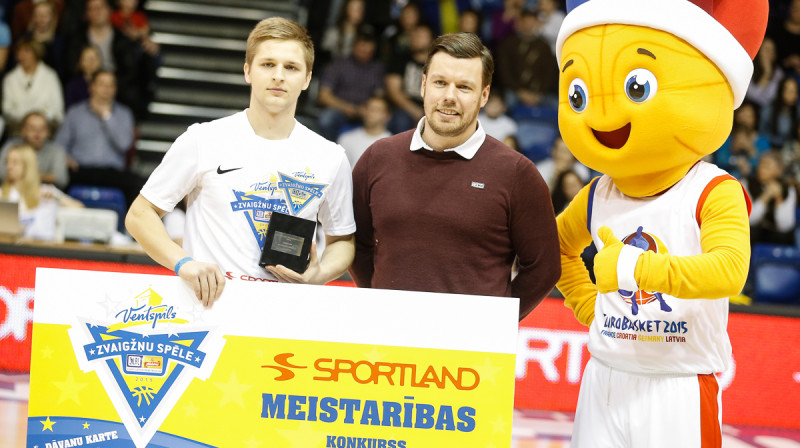 Aldaris LBL Zvaigžņu spēles Sportland Meistarības konkursa uzvarētājs Kārlis Večens (Latvijas Universitāte).
Foto: Mikus Kļaviņš, VEFRiga.com