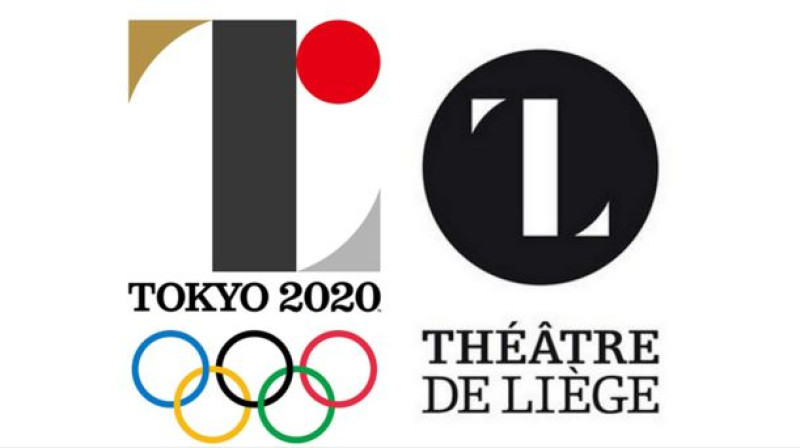 Pa kreisi - Tokijas olimpisko spēļu logo, pa labi - pirms diviem gadiem izstrādātais Ljēžas teātra logo