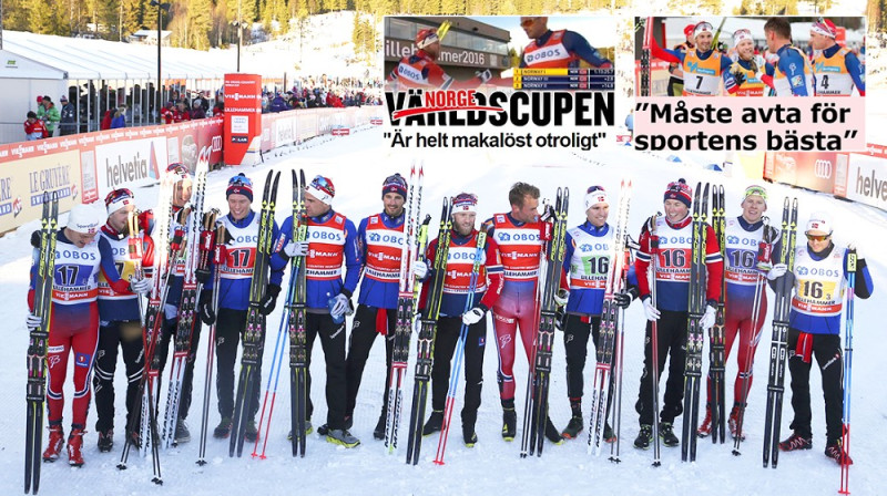 Tas nav labāko trijnieks Norvēģijas čempionātā stafetēs, bet gan pasaules kausa posmā. Foto: Pedersen, Terje / NTB scanpix