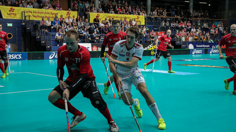 "Lielvārde/FatPipe" pret "UHC Sparkasse"
Foto: IFF Floorball