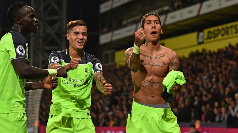 Liverpūle atzīmē Robertu Firmino vārtu guvumu
Foto: AFP/Scanpix