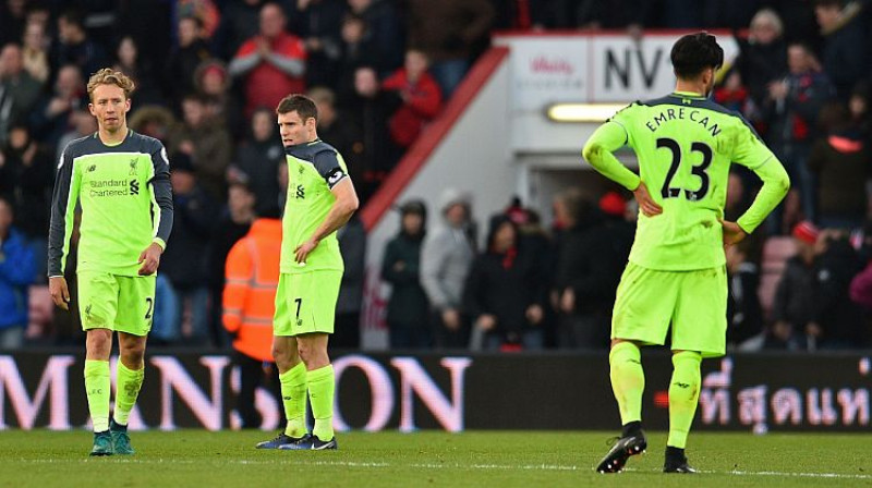 ''Liverpool'' futbolisti pēc ceturtajiem zaudētajiem vārtiem
Foto: AFP/Scanpix