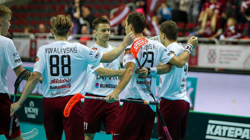 Latvijas izlase izcīnījusi pirmo uzvaru turnīrā
Foto: Ritvars Raits, IFF Floorball