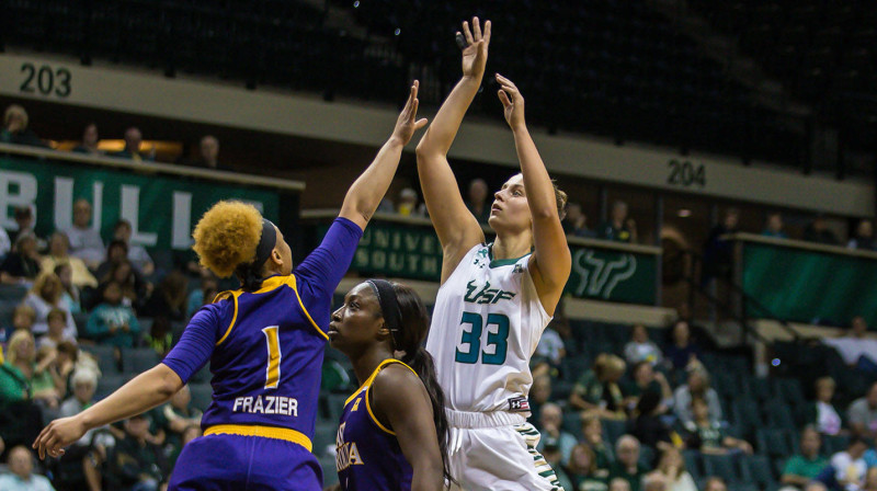 Kitija Laksa: 34 punkti izbraukuma uzvarā pār "East Carolina University"
Foto: USF