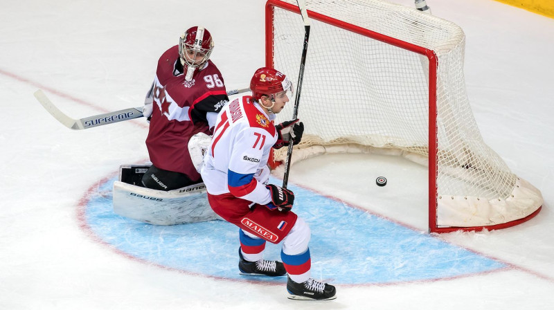 Antons Burdasovs raida pirmo ripu Jāņa Kalniņa vārtos
Foto: Jeļena Ļevšina, LHF