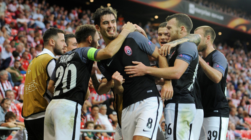 Luhanskas "Zorya" futbolisti svin vārtu guvumu izbraukuma spēlē pret Bilbao "Athletic"
Foto: Vincent West/Reuters/Scanpix