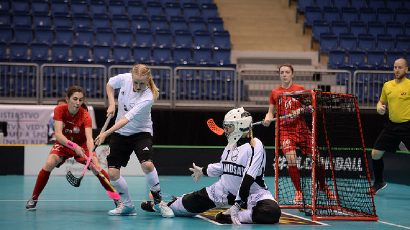 Igaunietes debijas pasaules čempionātu aizvadījušas atzīstami, taču Polijas barjera izrādījās pārāk augsta
Foto: IFF Floorball