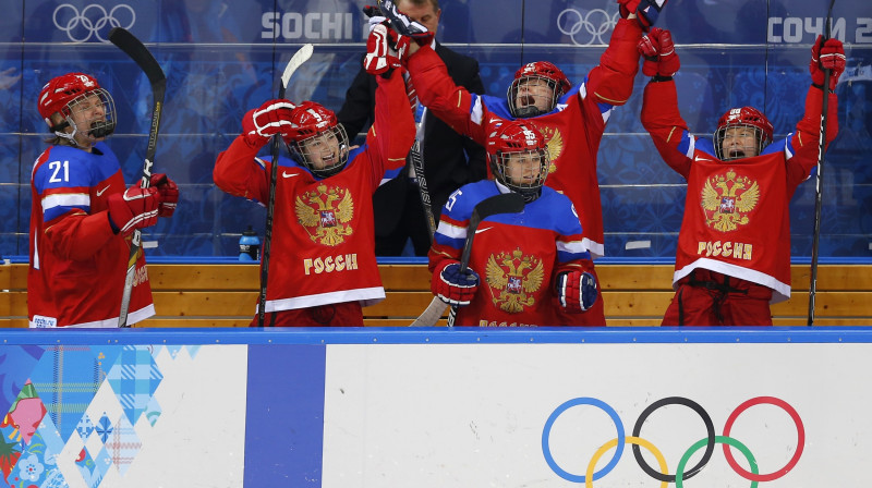 Krievijas sieviešu hokeja izlase Sočos
Foto: Reuters/Scanpix
