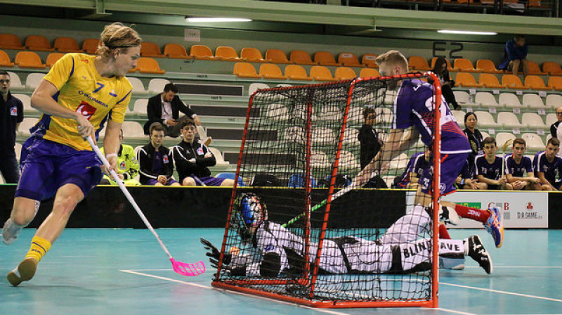 Kims Nilsons spēlē pret Franciju nopelnīja 9 (2+7) rezultativitātes punktus
Foto: IFF Floorball