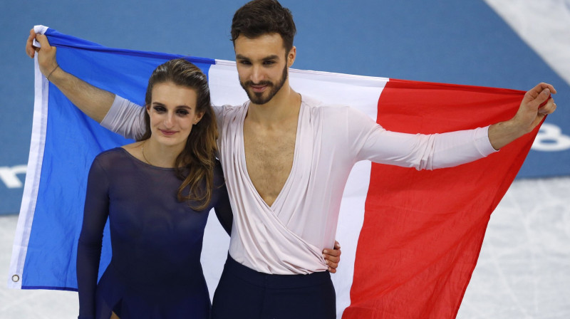 Francijas daiļslidotāji Gabriela Papadaki un Gijoms Sizerons
Foto: Reuters/Scanpix