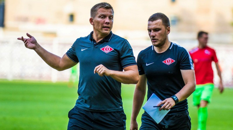 Aleksandrs Cauņa un Dmitrijs Kalašņikovs. Foto: Futbola Virslīga