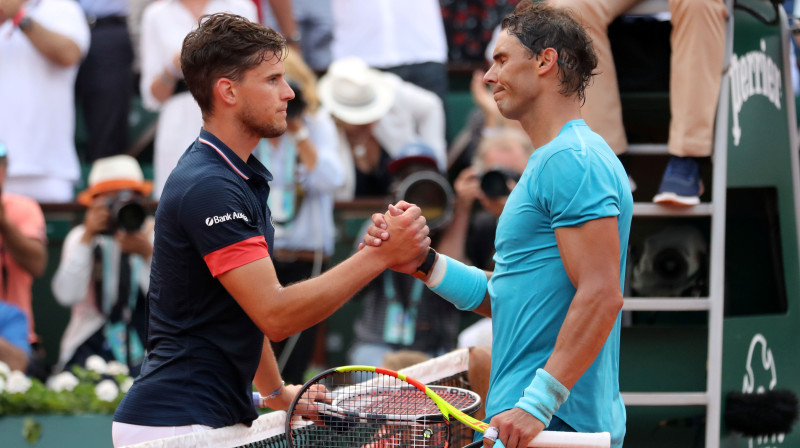 Dominiks Tīms un Rafaels Nadals 10. jūnijā "French Open" finālā
Foto: Reuters/Scanpix