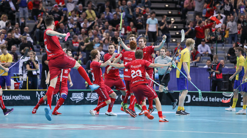 Šveice bija tuvu tam, lai 2018. gada pasaules čempionātā spēlētu finālā. Pēc četriem gadiem turnīrs notiks viņu mājās
Foto: IFF Floorball