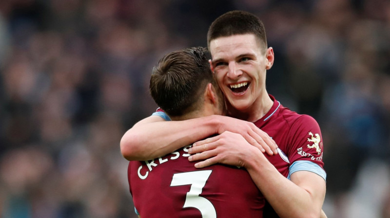 Deklans Raiss svinot savu pirmo vārtu guvumu "West Ham" rindās. Foto: Reuters/Scanpix