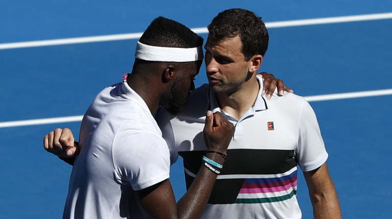 Frensiss Tiafo un Grigors Dimitrovs. Foto: Reuters/Scanpix