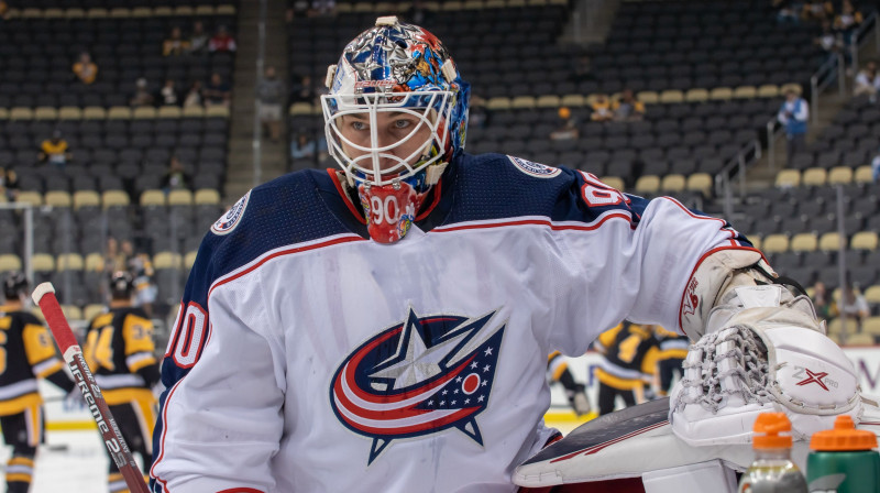 Elvis Merzļikins. Foto Columbus Blue Jackets