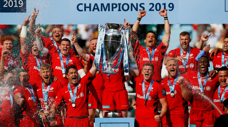 Londonas "Saracens" svinot uzvaru 2018./2019. gada Premjerlīgas sezonā
Foto: Reuters/Scanpix