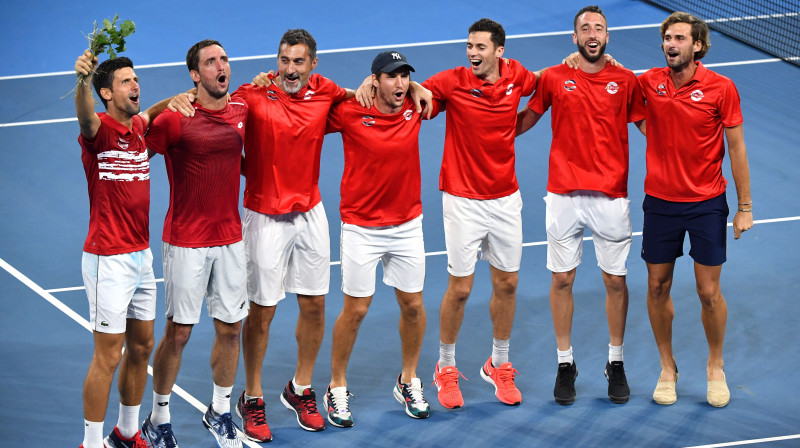 Serbijas tenisa izlase ATP kausā. Foto: EPA/Scanpix