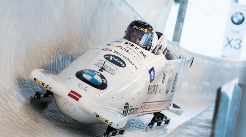 Ralfs Bērziņš trasē. Foto: Viesturs Lācis/bobslejs.lv