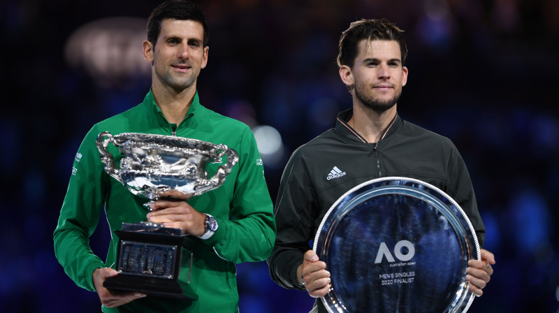 Novaks Džokovičs un Dominiks Tīms "Australian Open" finālā. Foto: AFP/Scanpix