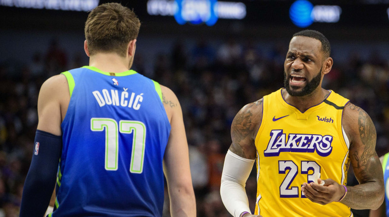 Luka Dončičs un Lebrons Džeimss. Foto: USA Today Sports/Scanpix