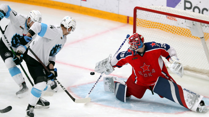 Minskas "Dinamo" gūstot vārtus pret Maskavas CSKA. Foto: Anton Novoderezhkin/TASS/Scanpix