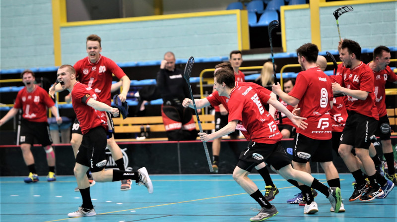 "Lielvārde/Fat Pipe" guvusi uzvaras vārtus. Foto: Ritvars Raits, floorball.lv