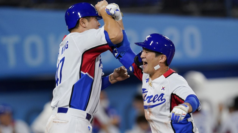 Dienvidkorejas izlases beisbolisti. Foto: Sue Ogrocki/AP/Scanpix