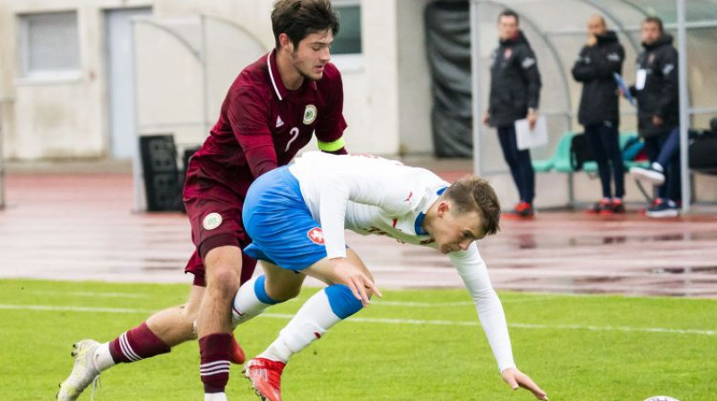 Latvijas U17 izlases kapteinis Ivans Patrikejevs šodien guva vienus vārtus. Foto: LFF