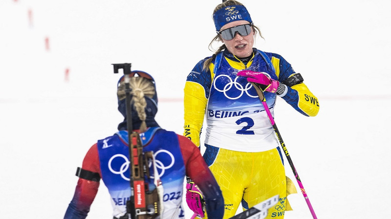 M.O.Reiselanna sagaida E.Ēberju finišā OS Pekinā iedzīšanā. Foto: Vegard Grøtt/BILDBYRÅN