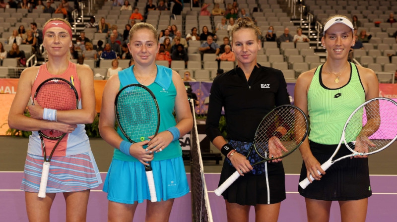 Ludmila Kičenoka, Aļona Ostapenko, Veronika Kudermetova, Elīza Mertensa. Foto: AFP/Scanpix