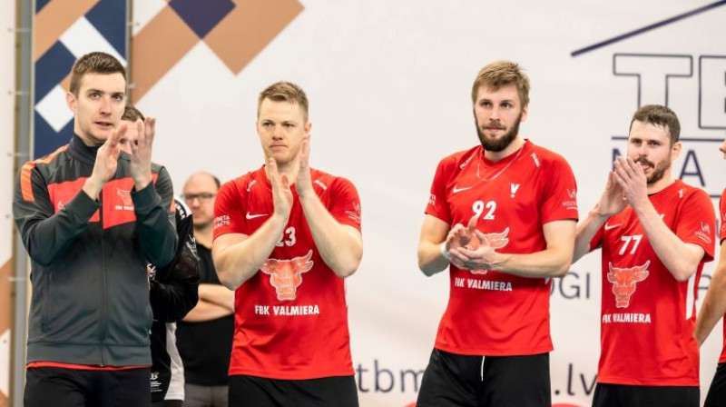 FBK "Valmiera/Betsafe": Gvido Lauga (no kreisās), Gatis Liepiņš, Matīss Salmiņš, Pāvels Semjonovs. Foto: floorball.lv