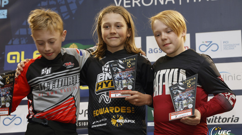 Latvijas BMX sportistiem jaunatnes, bērnu un amatieru grupās deviņas godalgas
Foto: uec.ch