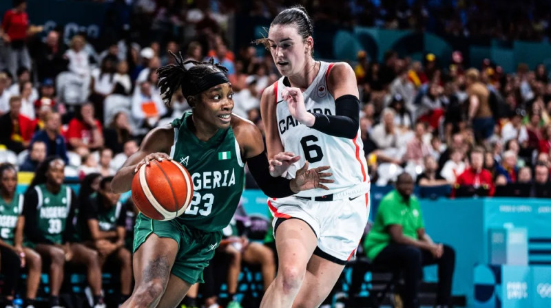 Ezinne Kalu un Bridžita Karltone 2024. gada 4. augustā. Foto: FIBA