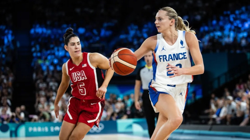 Marina Žohanesa un Kelsija Plama 2024. gada 11. augustā Parīzē. Foto: FIBA