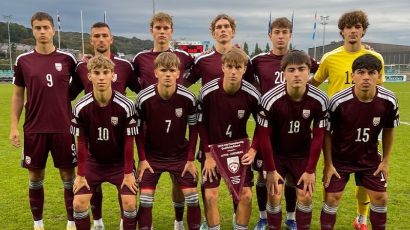 Latvijas U19 valstsvienības futbolisti Luksemburgā. Foto: LFF