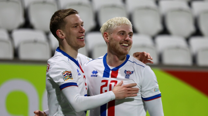 Fēru Salu izlases futbolisti pēc vārtu guvuma. Foto: The Faroe Islands Football Association