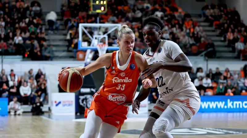 Kitija Laksa un Kariata Diabi 2025. gada 28. janvārī. Foto: EuroLeague Women