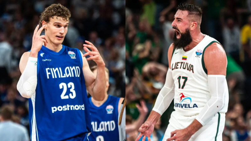 Lauri Markanens un Jons Valančūns. Foto: FIBA