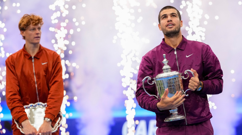 Janniks Sinners un Karloss Alkarass. Foto: AP/Scanpix