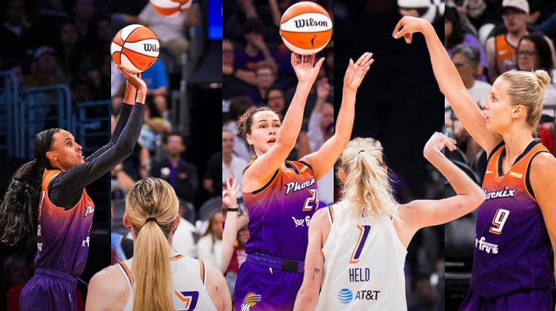 Kitija Laksa un Fīniksas rezervistes. Foto: Phoenix Mercury