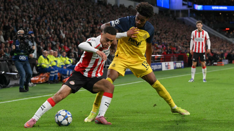 Mirklis no PSV un "Royale Union Saint-Gilloise" cīņas Eindhovenā. Foto: Nicolas Tucat/AFP/Scanpix