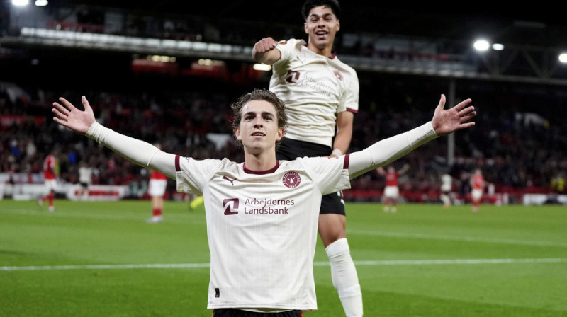 "Midtjylland" futbolisti svin gūtos vārtus. Foto: Nick Potts/PA via AP/Scanpix